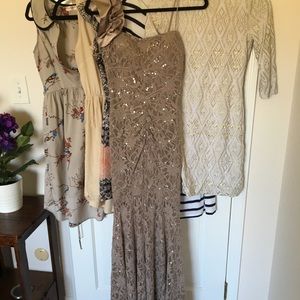 Jump Apparel Taupe Lace and Sequin Dress
